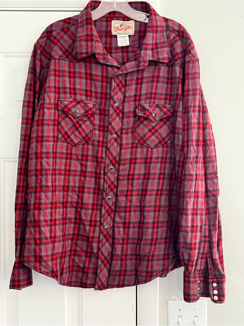 Wrangler Men's Red Plaid Button-Down Shirt